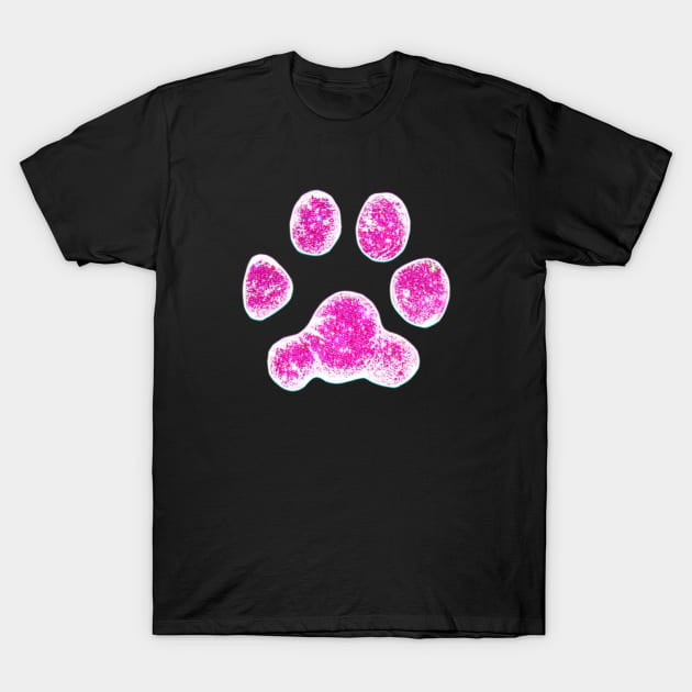 Cute Glittery Pink Dog Paw Print T-Shirt by ROLLIE MC SCROLLIE